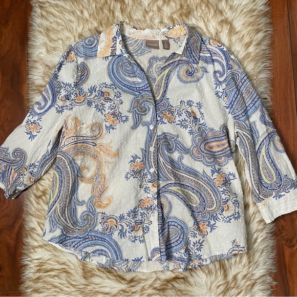 Chico’s Swiss dot paisley button down top - Picture 3 of 6
